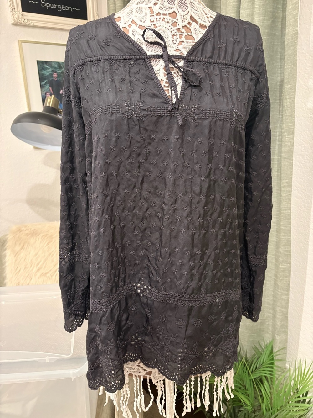 Johnny Was Black Silk Embroidered Tunic